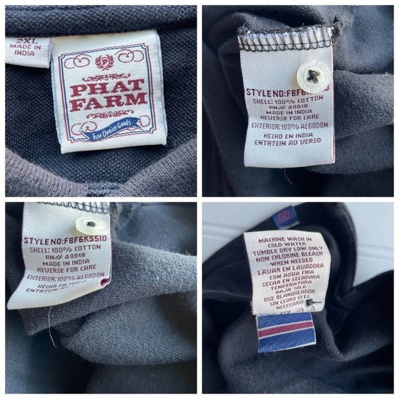 PHAT FARM Vintage Pique Polo Shirt Black 2XL Logo Preppy Hip Hop Oversized - Picture 6 of 10